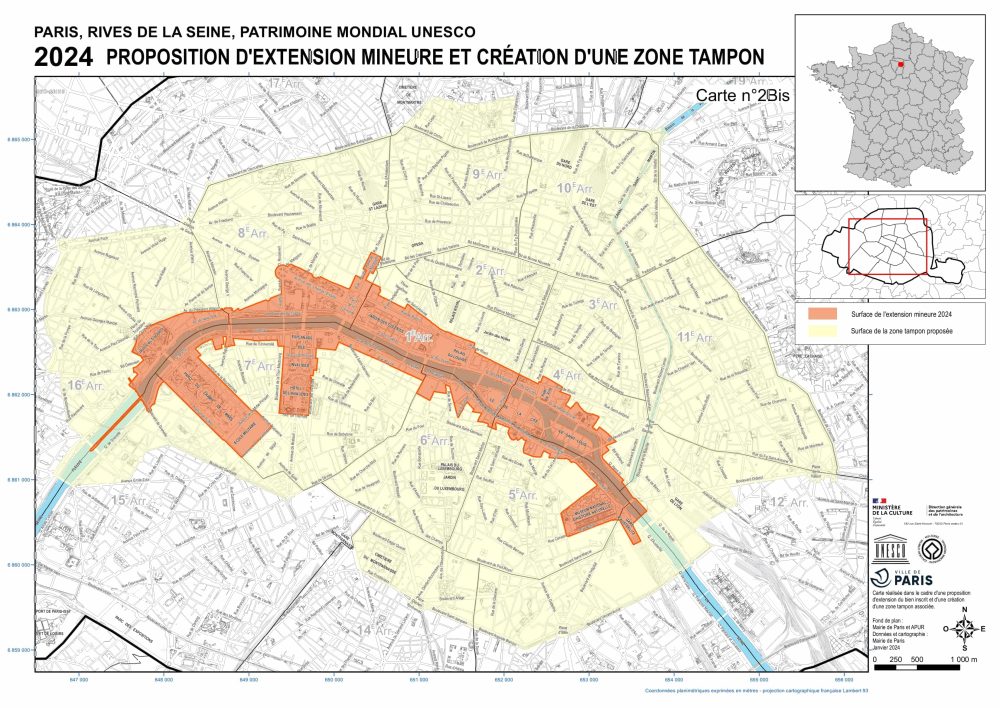 ユネスコ世界遺産「パリのセーヌ河岸」の登録範囲を示す地図