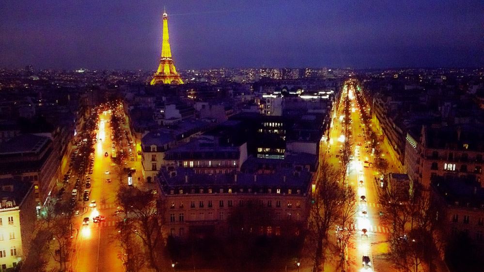 フランス　パリ　凱旋門　パリの夜景　エッフェル塔